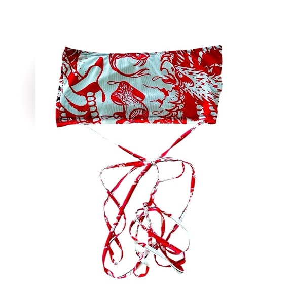 ED HARDY Mesh Strappy Halter Top Bandeau Pink White Black Logo Dolls Kill Medium - Picture 3 of 4